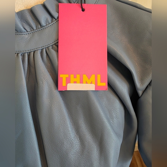 THML Reagan Top In Vegan Leather Slate Blue NWT - Size M - Picture 6 of 11